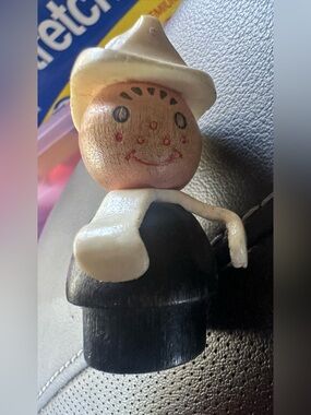 Fisher Price little people wood fireman white hat, black outfit